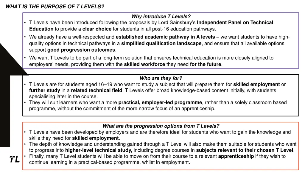 what is the purpose of t levels