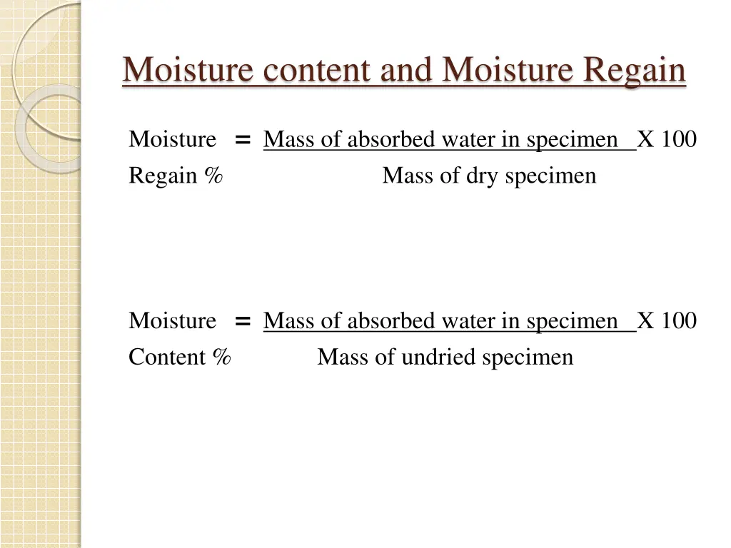 moisture content and moisture regain