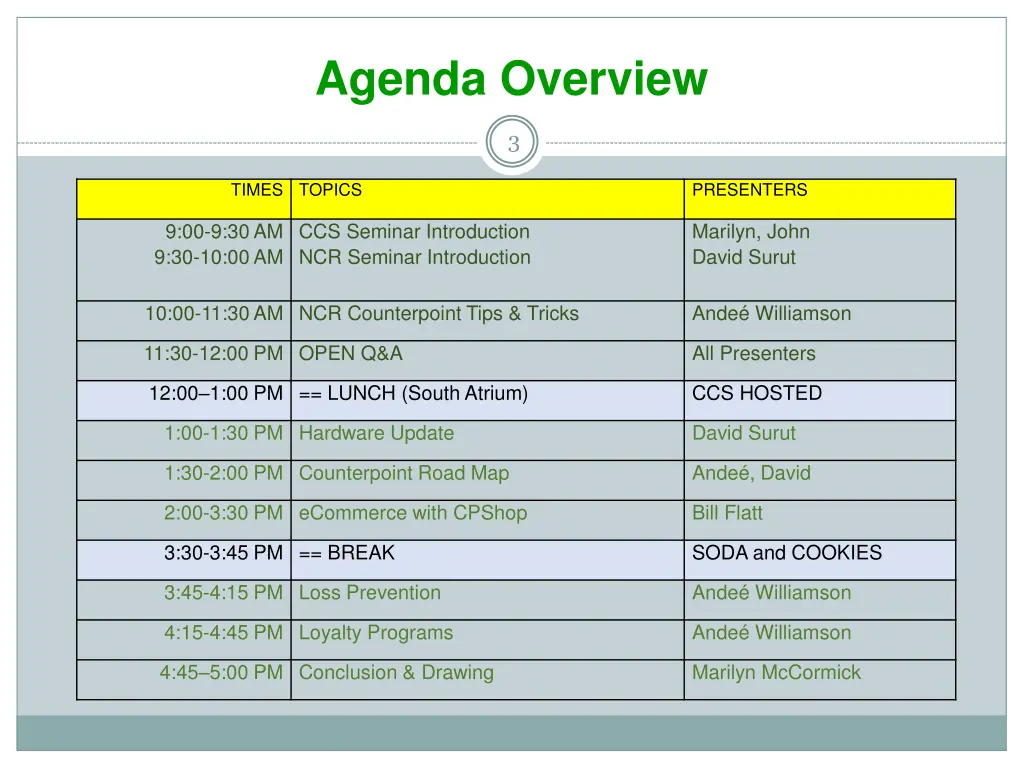 agenda overview