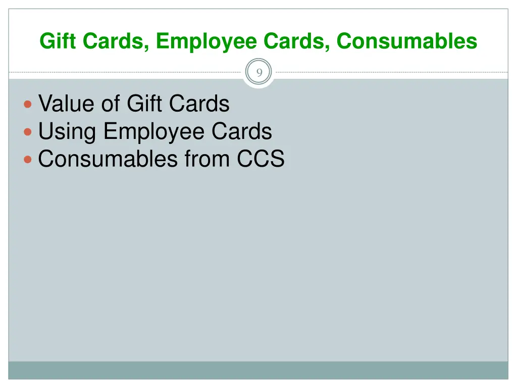 gift cards employee cards consumables