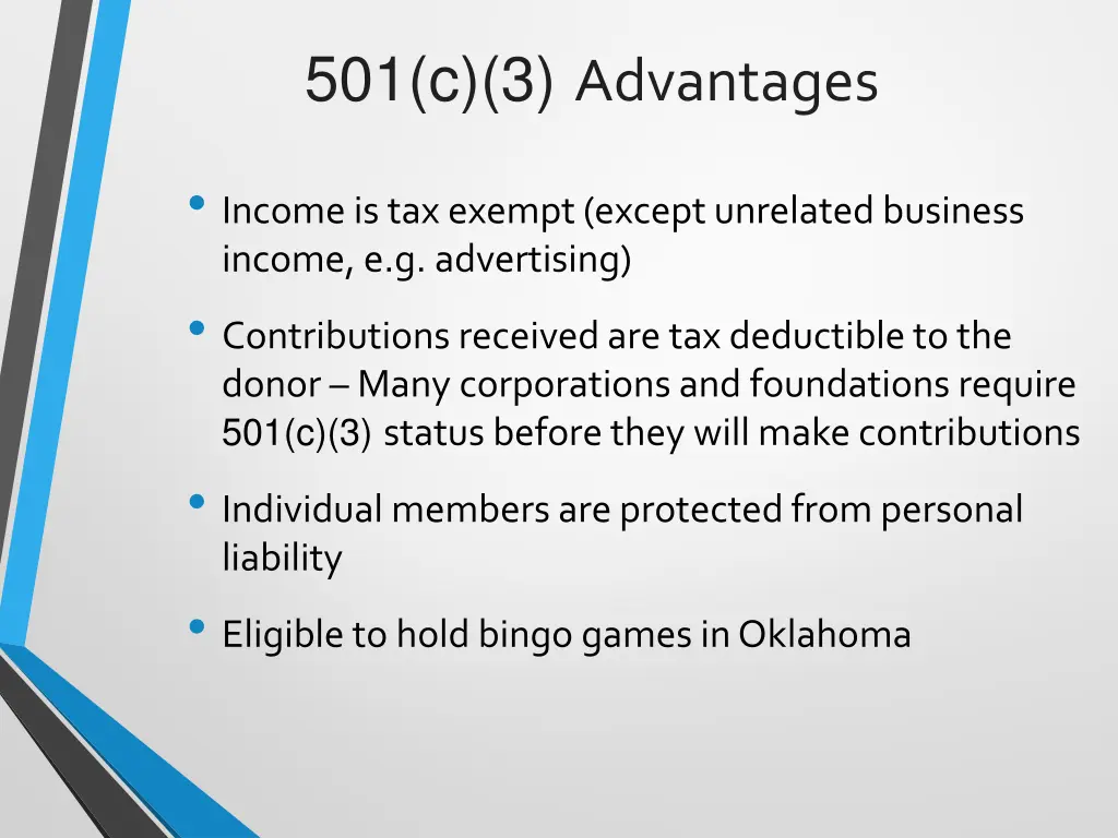 501 c 3 advantages