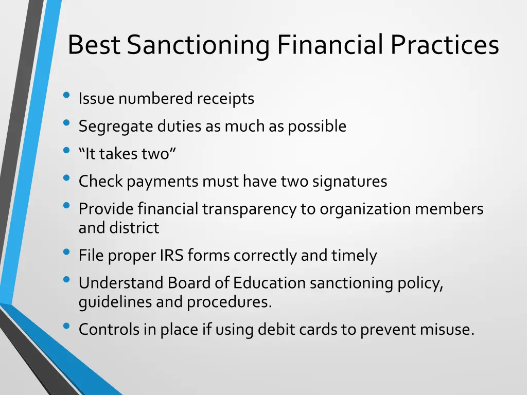 best sanctioning financial practices