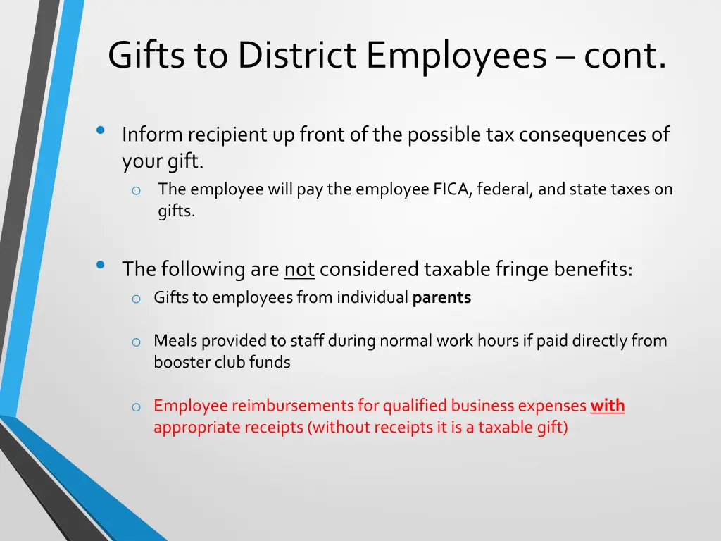 gifts to district employees cont