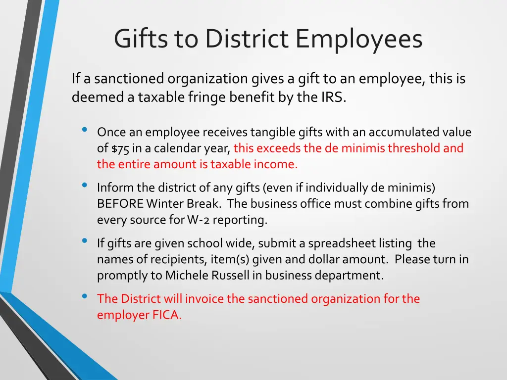 gifts to district employees