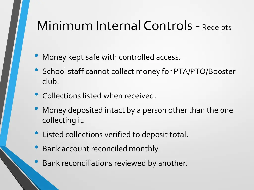 minimum internal controls receipts