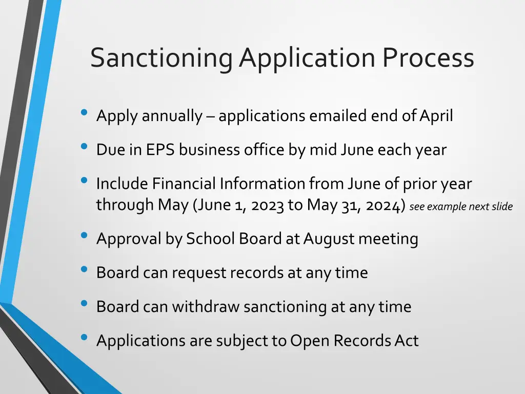 sanctioning application process