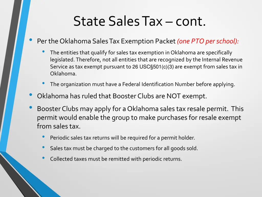 state sales tax cont per the oklahoma sales