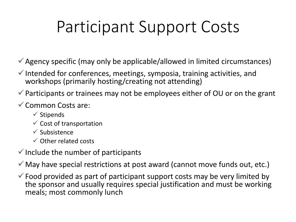 participant support costs