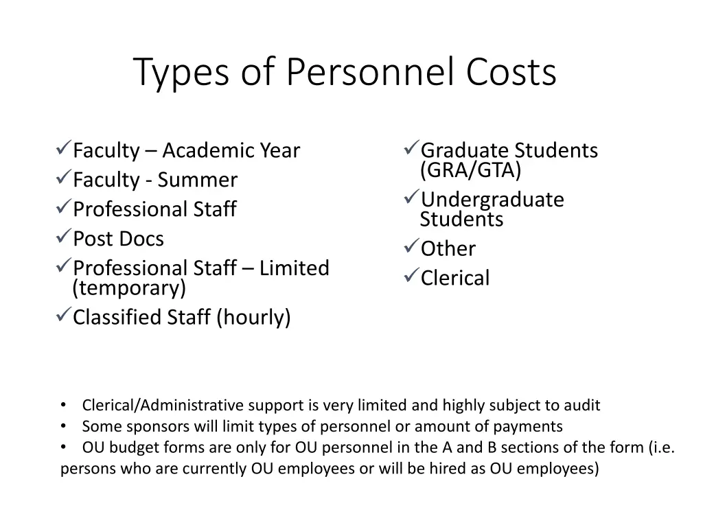 types of personnel costs