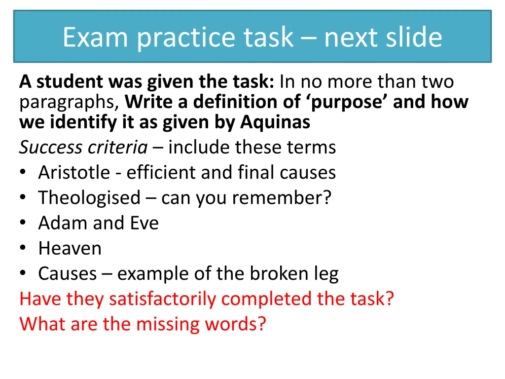 exam practice task next slide