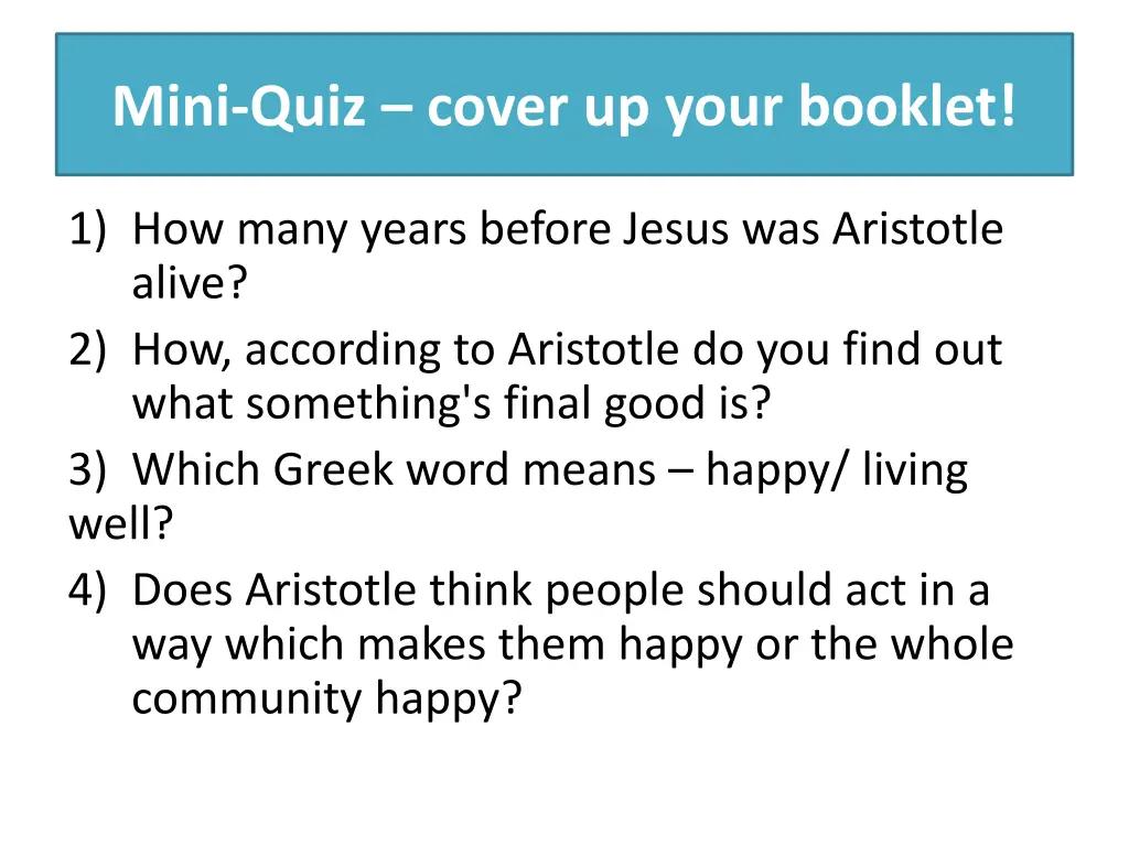 mini quiz cover up your booklet