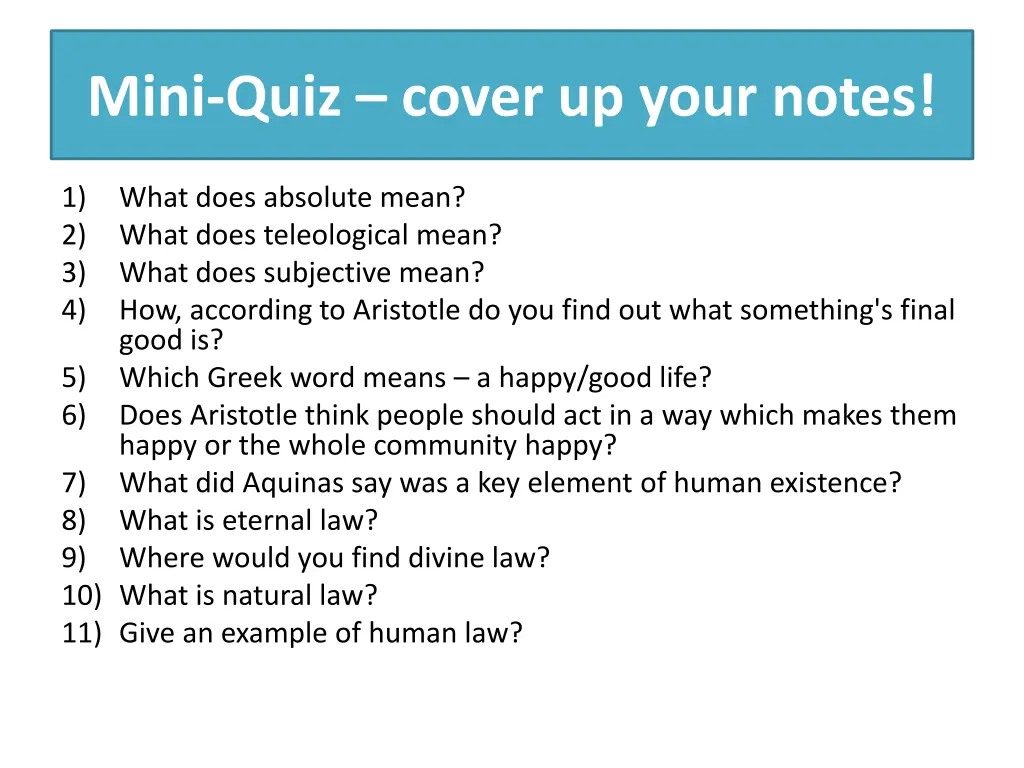 mini quiz cover up your notes 1