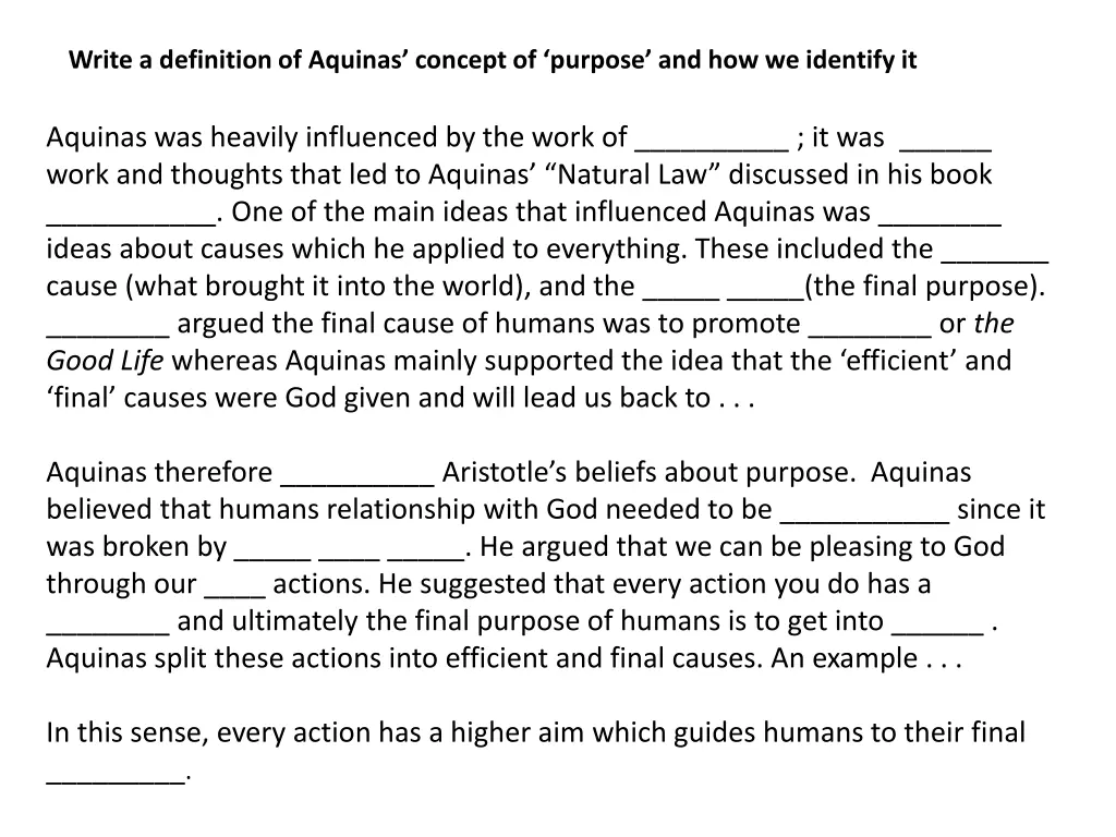 write a definition of aquinas concept of purpose