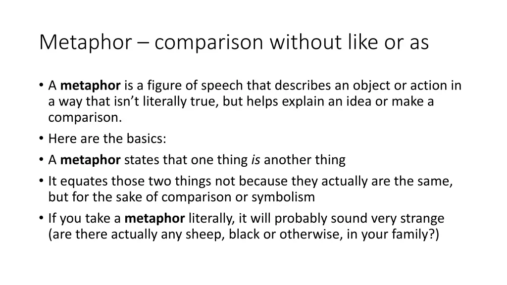 metaphor comparison without like or as