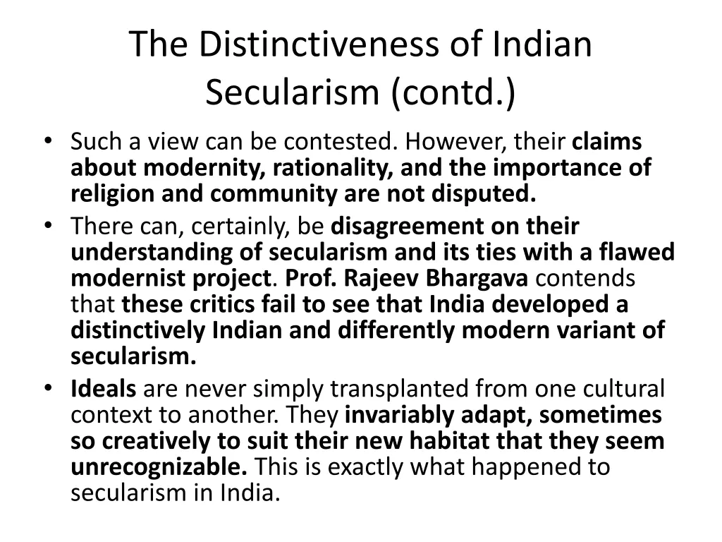 the distinctiveness of indian secularism contd