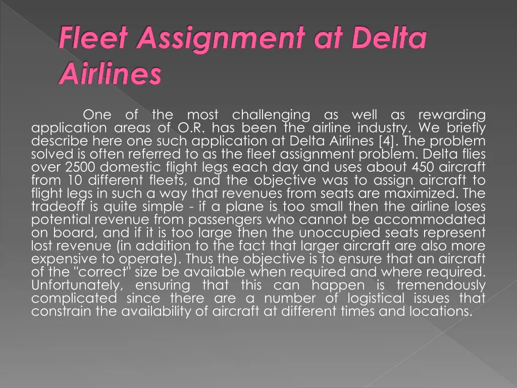 fleet assignment at delta airlines