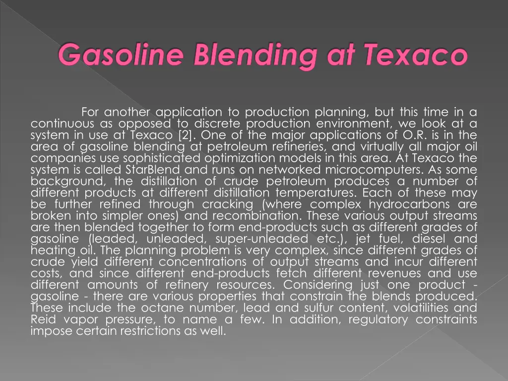 gasoline blending at texaco