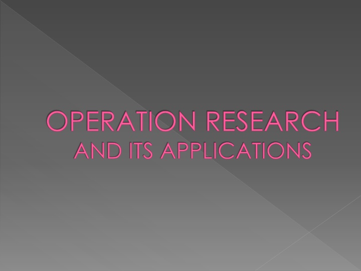 operation research and its applications