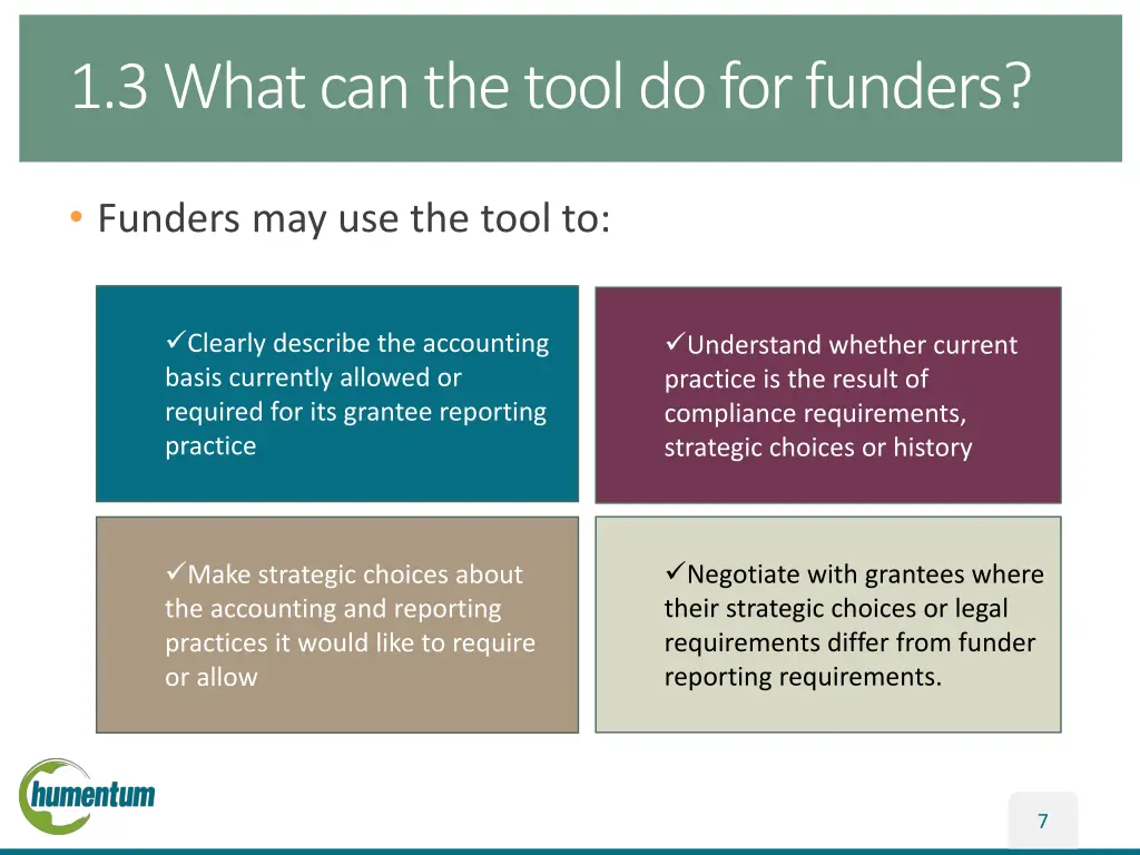 1 3 what can the tool do for funders