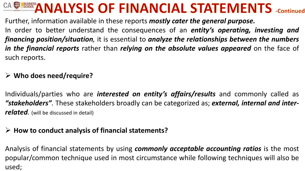 analysis of financial statements continued