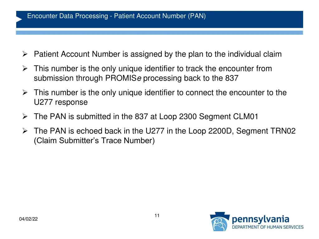 encounter data processing patient account number