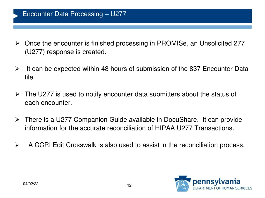 encounter data processing u277