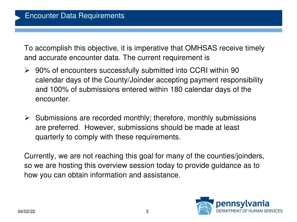 encounter data requirements