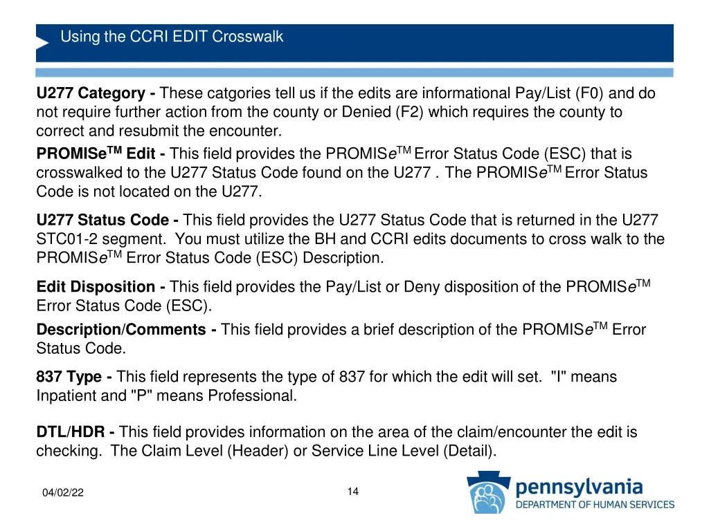 using the ccri edit crosswalk