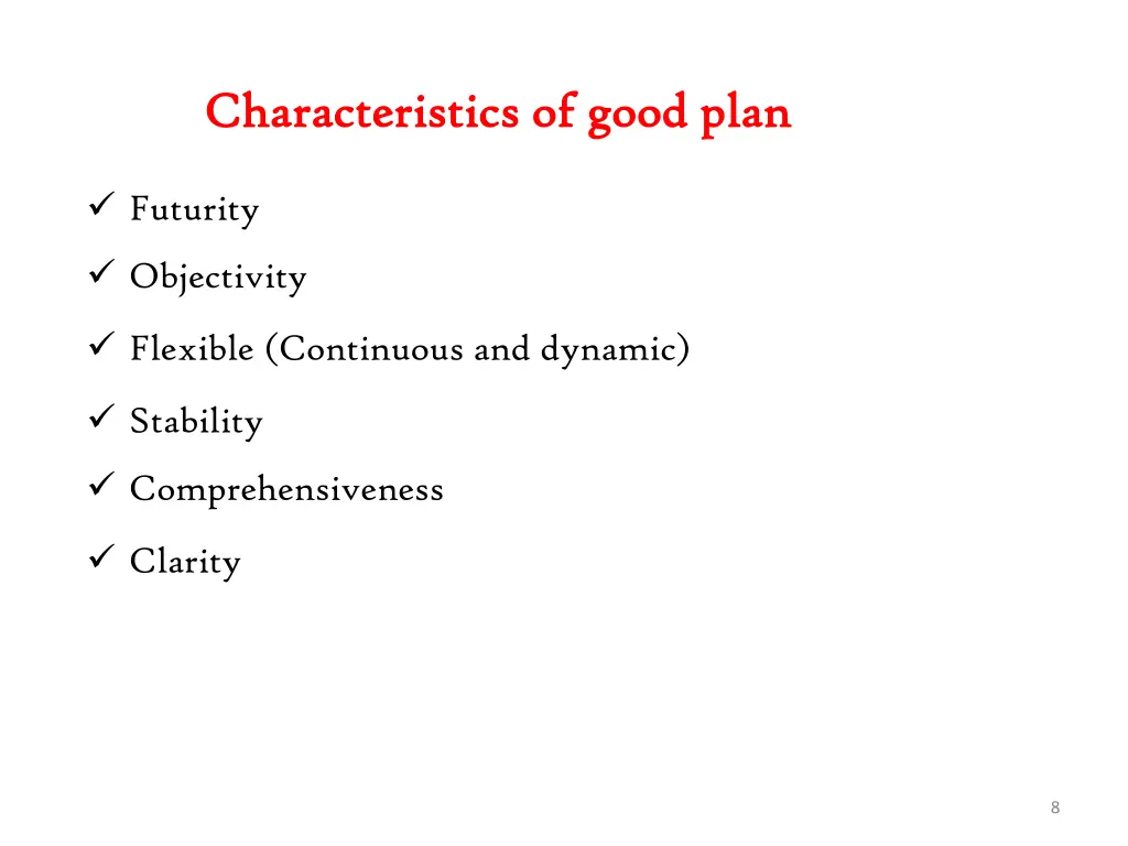 characteristics of good plan characteristics