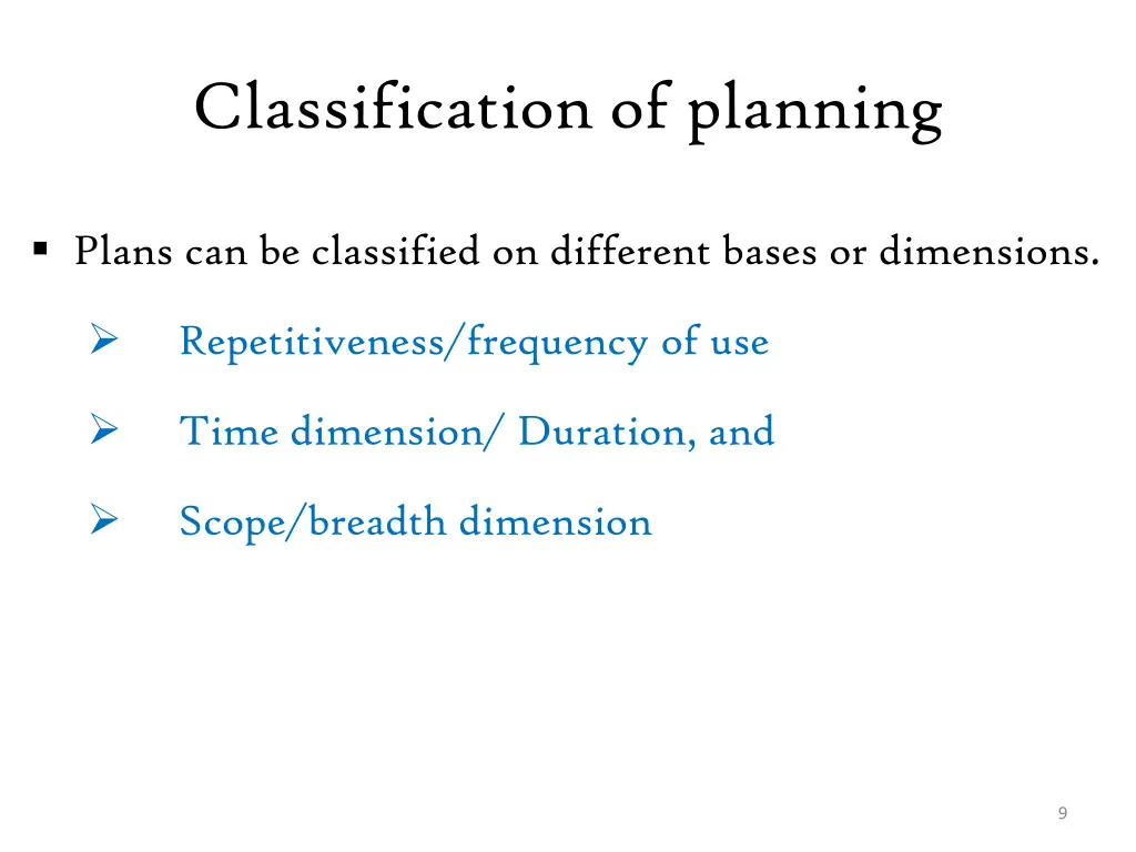 classification of planning