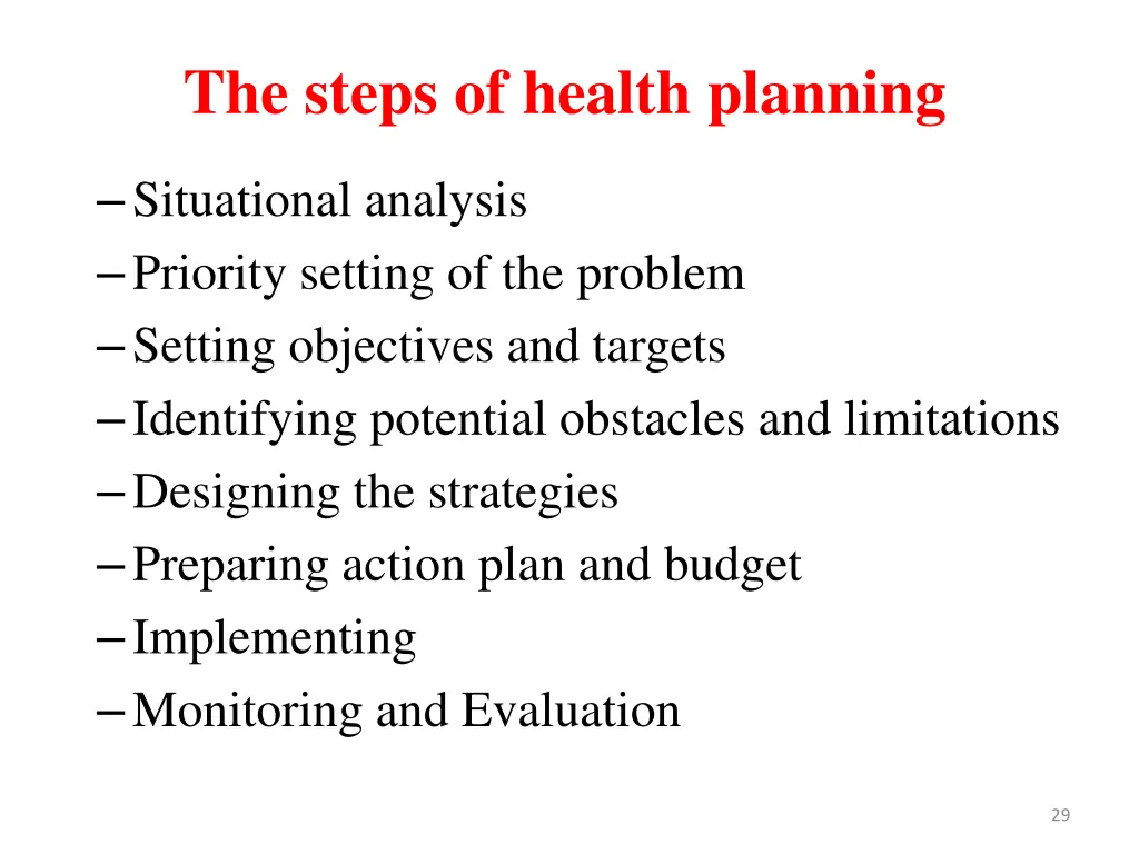 the steps of health planning