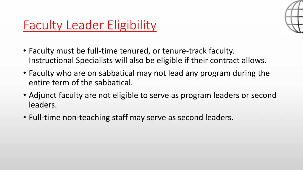 faculty leader eligibility