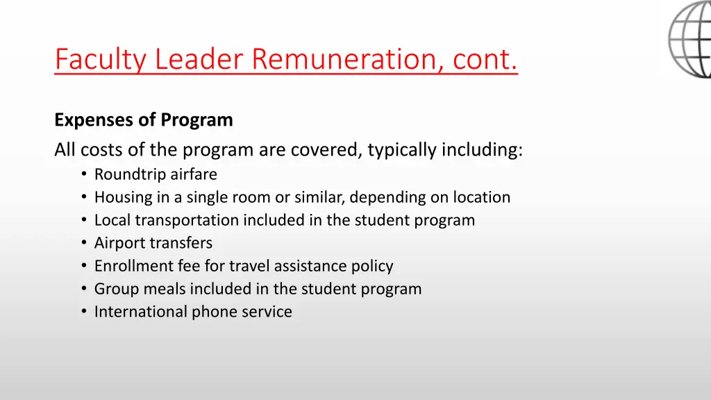 faculty leader remuneration cont