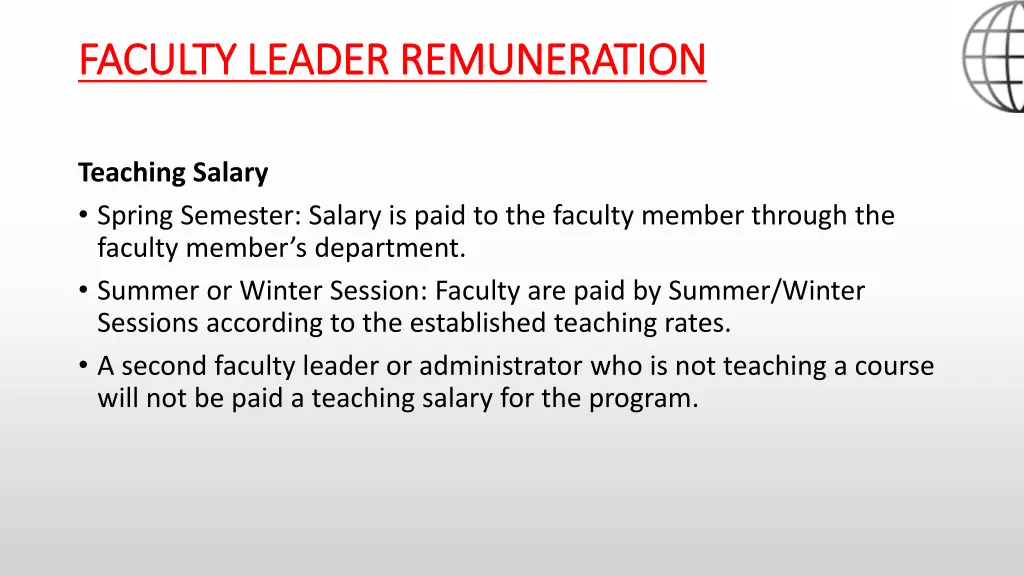 faculty leader remuneration faculty leader