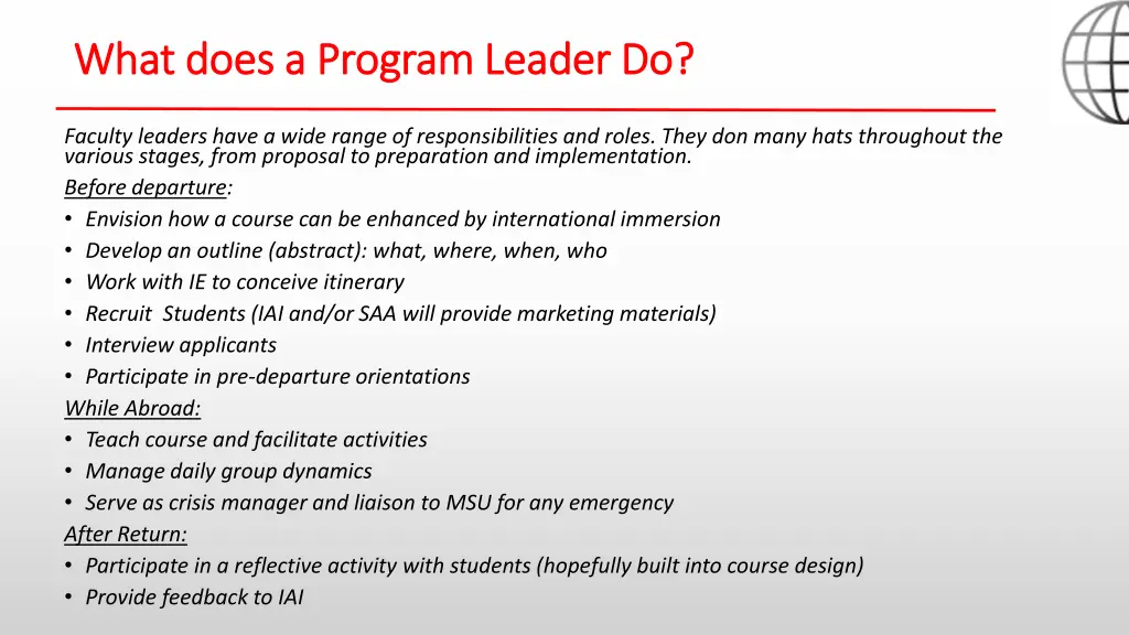 what does a program leader do what does a program