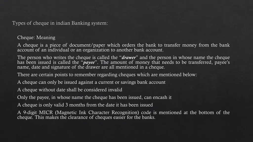 types of cheque in indian banking system