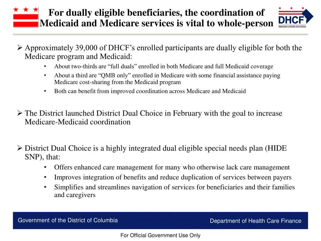 for dually eligible beneficiaries