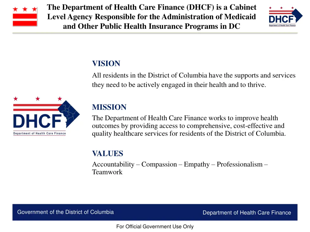 the department of health care finance dhcf