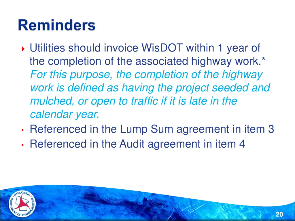 utilities should invoice wisdot within 1 year