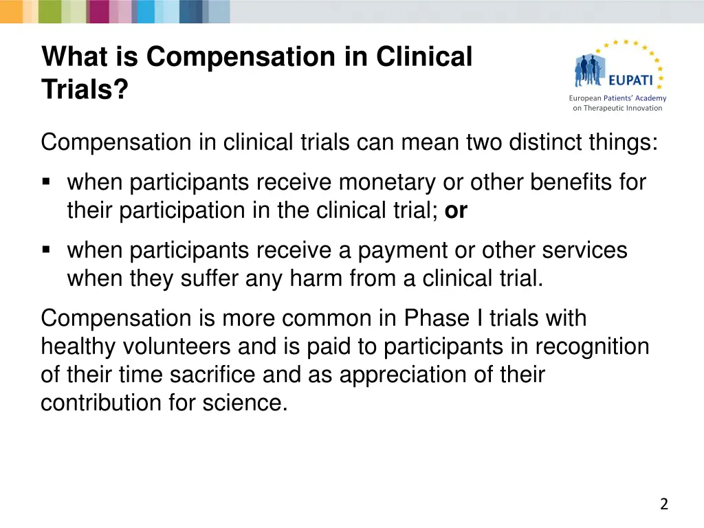 what is compensation in clinical trials