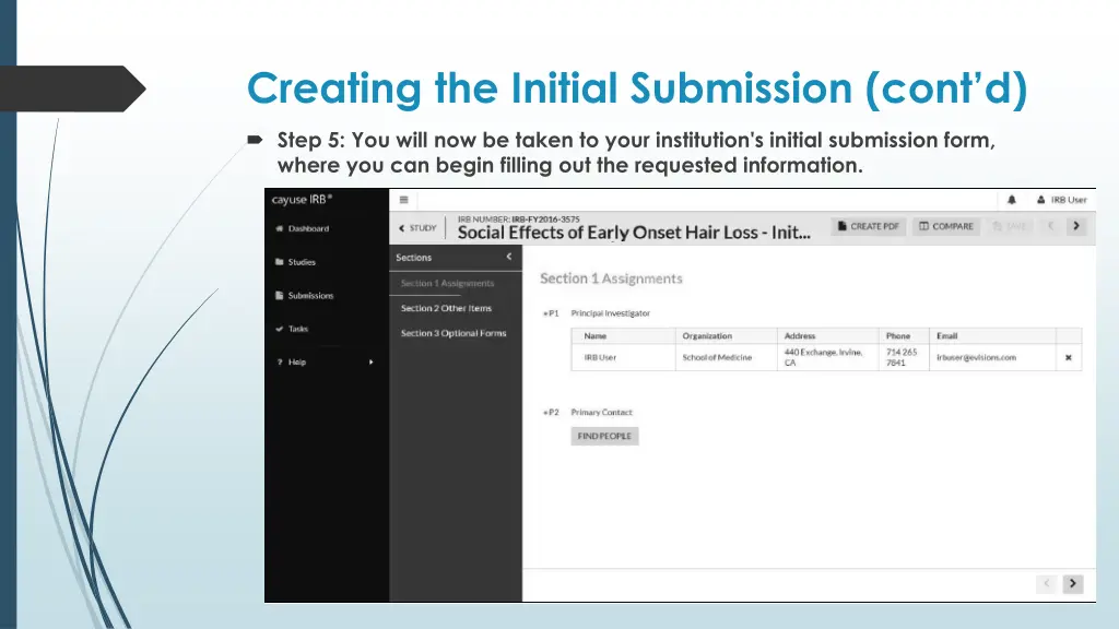 creating the initial submission cont d