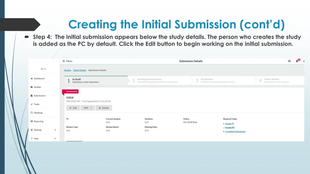 creating the initial submission cont d step