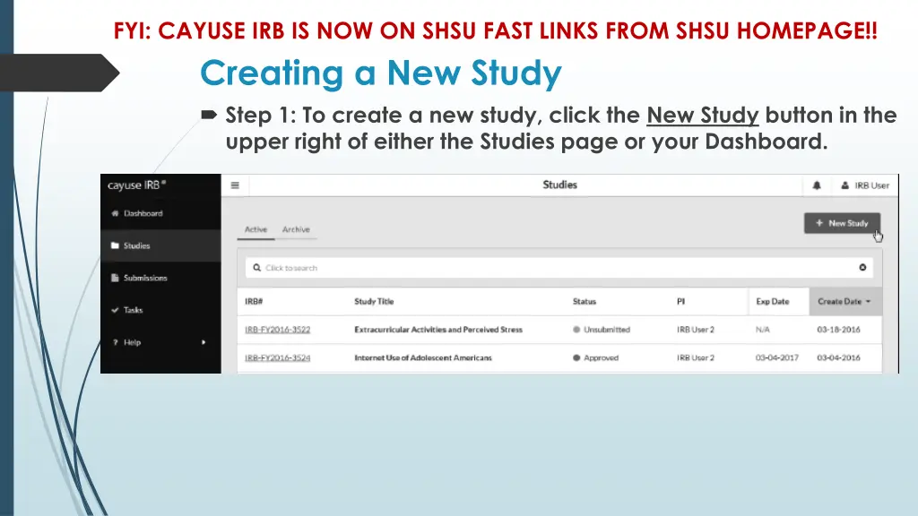 fyi cayuse irb is now on shsu fast links from