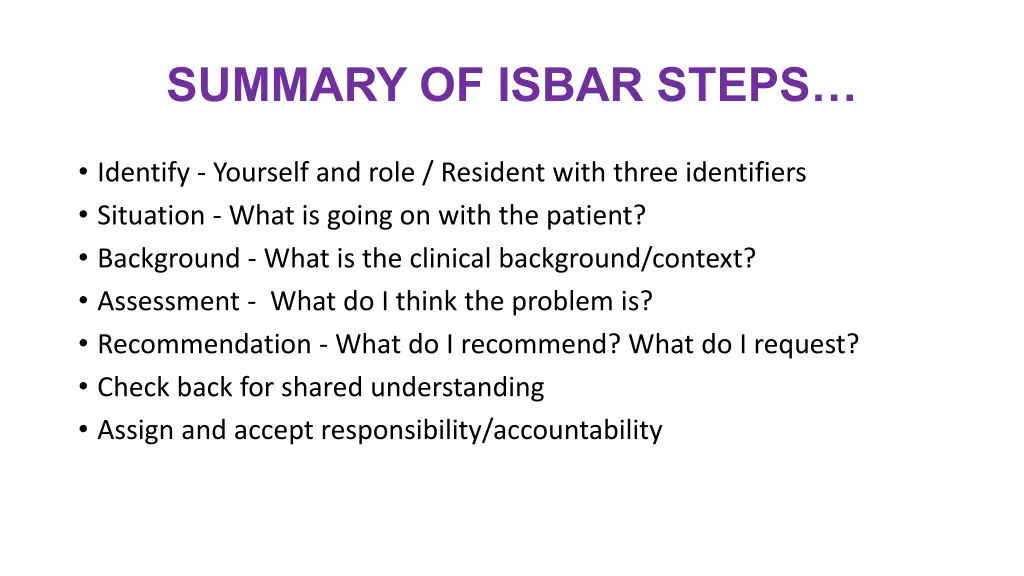 summary of isbar steps