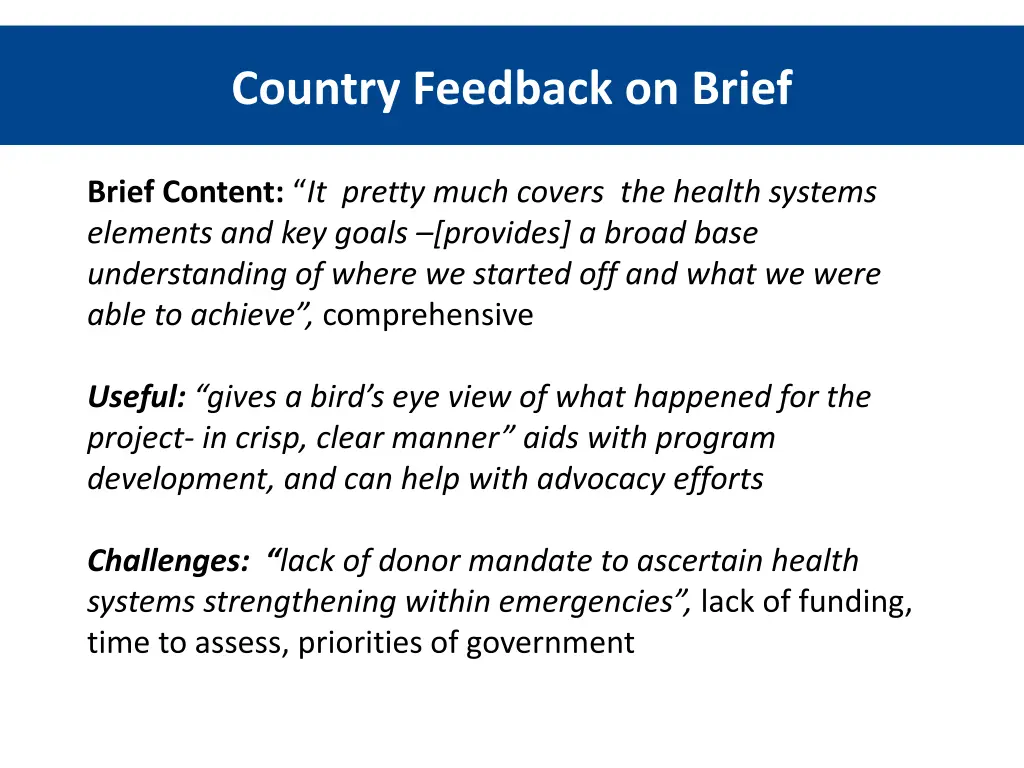 country feedback on brief