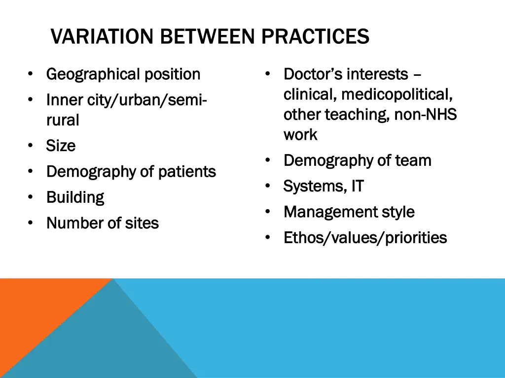 variation between practices