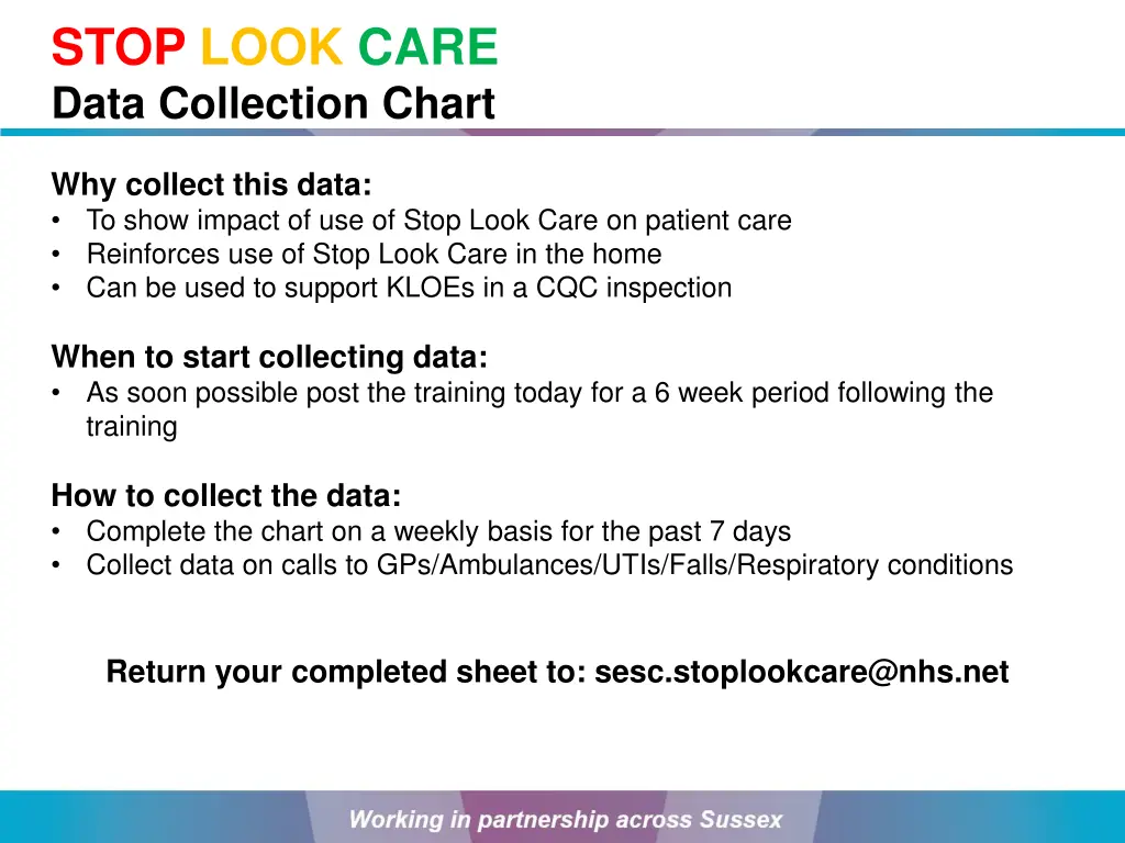 stop look care data collection chart