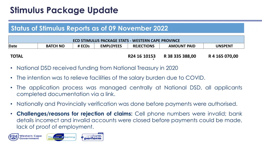 stimulus package update