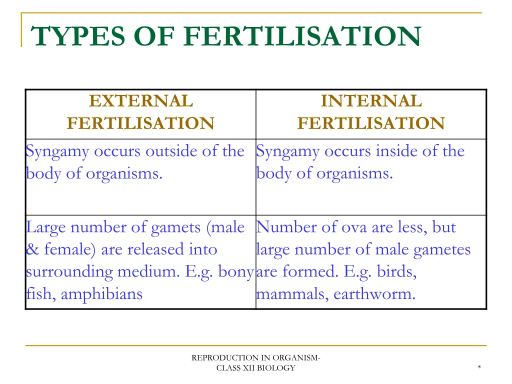 types of fertilisation