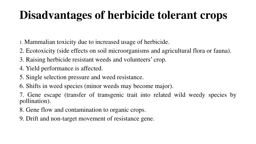 disadvantages of herbicide tolerant crops